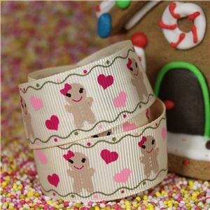 Gingerbread Men Ribbon - Cream Girl/Hearts